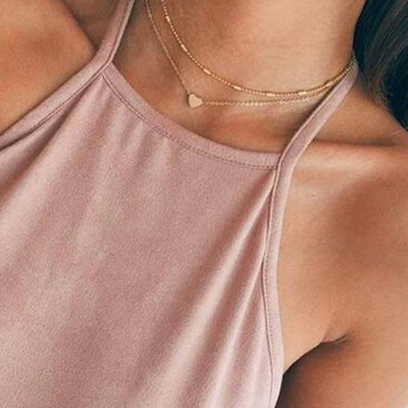 NEW Heart Layered Chain Pendant Gold Necklace - Picture 2 of 4